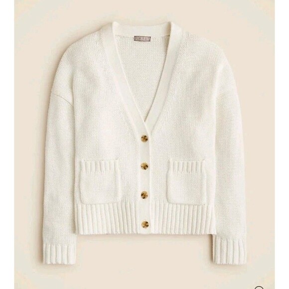 J.Crew Heritage Cotton Relaxed Cardigan Ivory CG810 $98 Size XL NWT - Picture 2 of 9